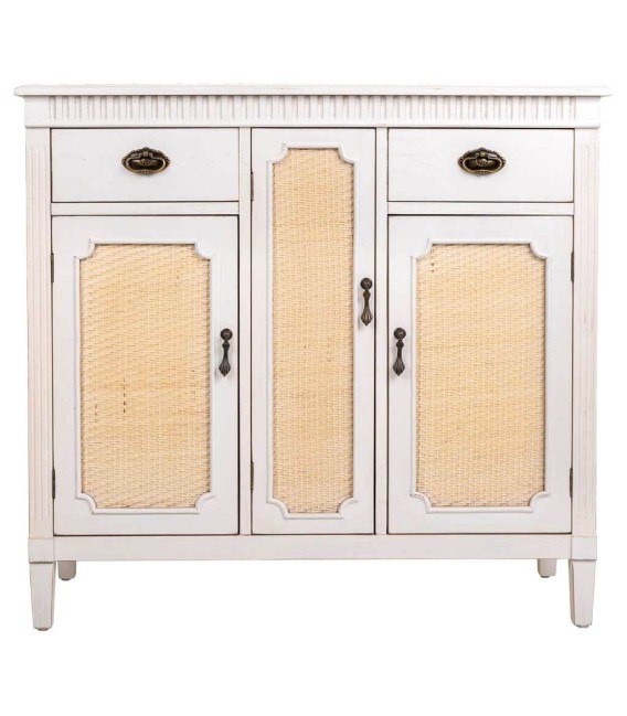 APARADOR 95 X 36 SOLEA MADERA BLANCA RATAN NATURAL