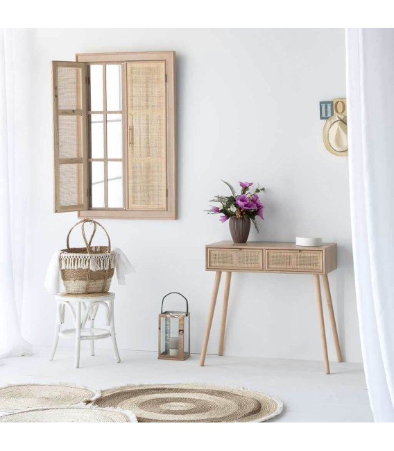 CONSOLA 80 X 42 CALPE MADERA Y RATAN NATURAL 