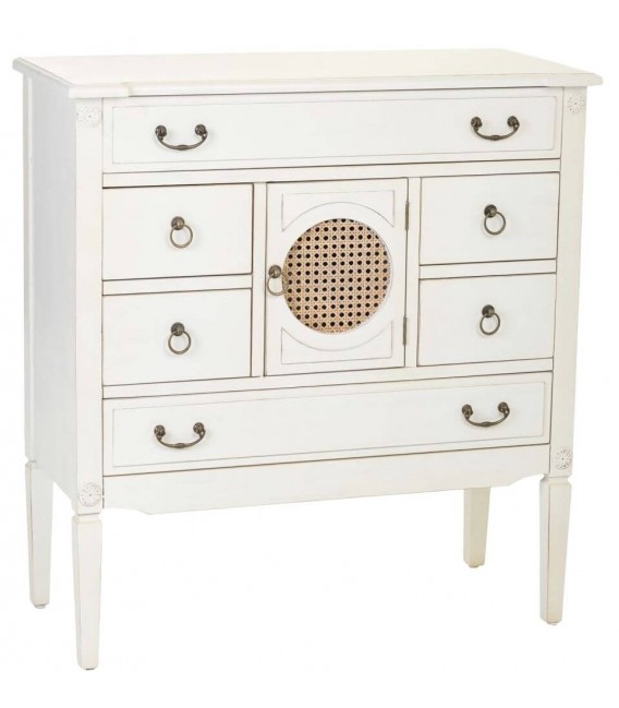 COMODA PEQUEÑA 85 X 38 X 90 MIRLA MADERA BLANCA RATAN NATURAL