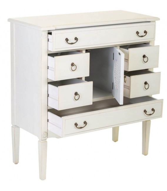 COMODA PEQUEÑA 85 X 38 X 90 MIRLA MADERA BLANCA RATAN NATURAL