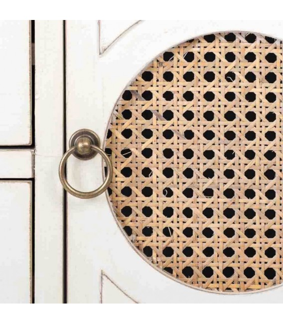 COMODA PEQUEÑA 85 X 38 X 90 MIRLA MADERA BLANCA RATAN NATURAL