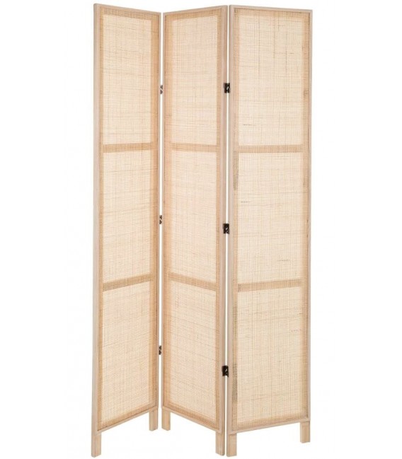 BIOMBO 120 X 3 CALPE MADERA Y RATAN NATURAL