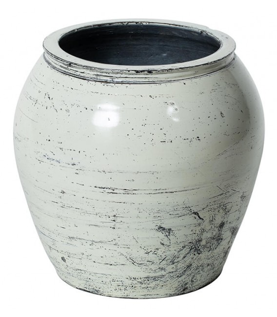 VASIJA ANTIGUA 33 Ø X 33 LIMPE ARTESANAL CERAMICA CREMA ROZADO