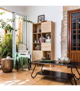 LIBRERIA 90 X 37 CALPE MADERA Y RATAN NATURAL