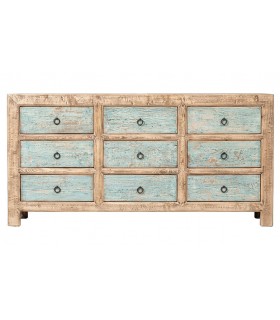 COMODA 179 X 48 SUIZA ARTESANAL MADERA NATURAL Y AZUL