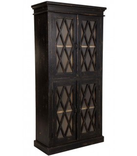 Vitrina colonial de madera maciza negra con puertas acristaladas. Mdmhogar