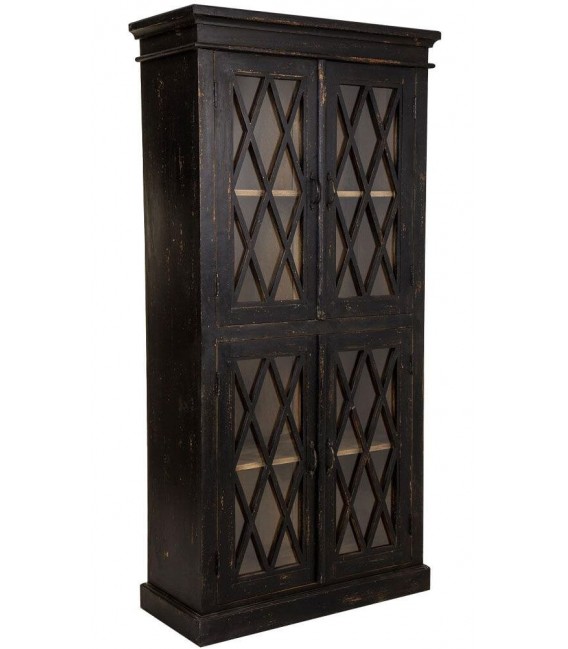 Vitrina colonial de madera maciza negra con puertas acristaladas. Mdmhogar