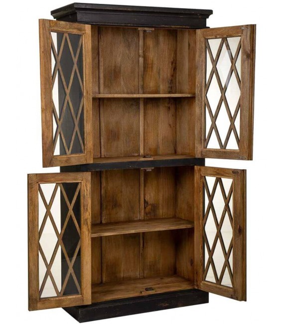 Vitrina colonial de madera maciza negra con puertas acristaladas. 1