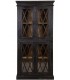 Vitrina colonial de madera maciza negra con puertas acristaladas.