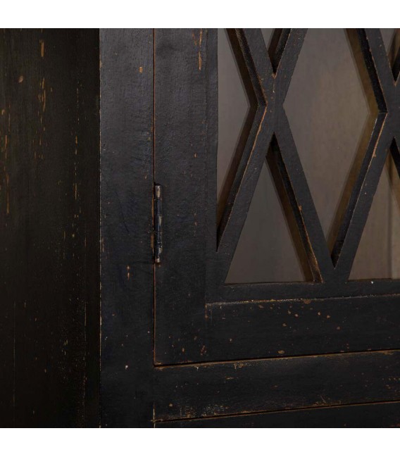 Vitrina colonial de madera maciza negra con puertas acristaladas. 5