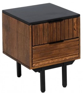 MESITA DE NOCHE 40 X 40 X 50 MARTINI MADERA MANGO COLOR NOGAL METAL NEGRO
