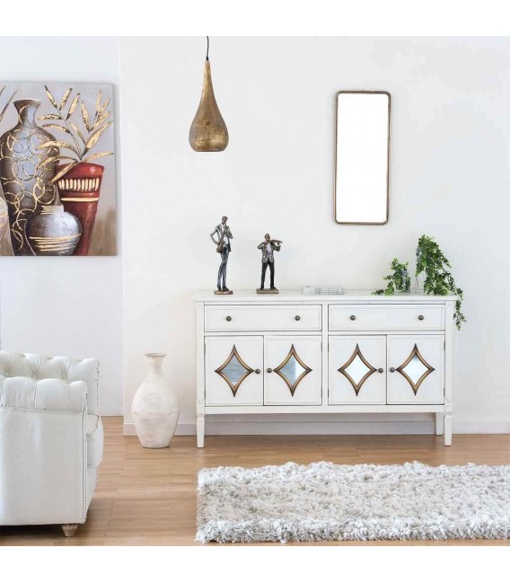 APARADOR 140  X 38 X 80 MAGNA MADERA BLANCA Y ESPEJO