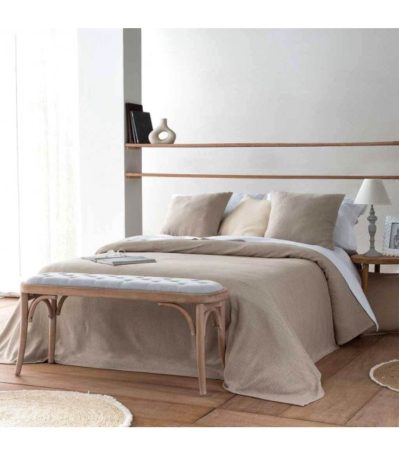 BANCO PIE DE CAMA 110 x 37 TONETT MADERA NATURAL TELA GRIS