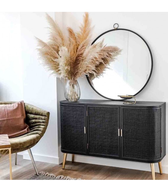 APARADORES 118 X 37 PERTIO MADERA Y RATAN NEGRO METAL ORO