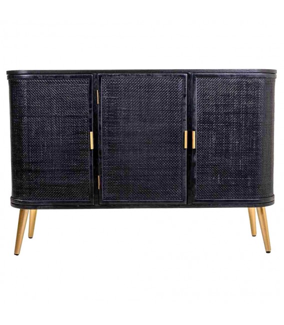 APARADORES 118 X 37 PERTIO MADERA Y RATAN NEGRO METAL ORO