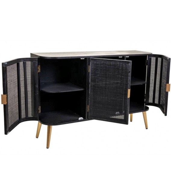 APARADORES 118 X 37 PERTIO MADERA Y RATAN NEGRO METAL ORO