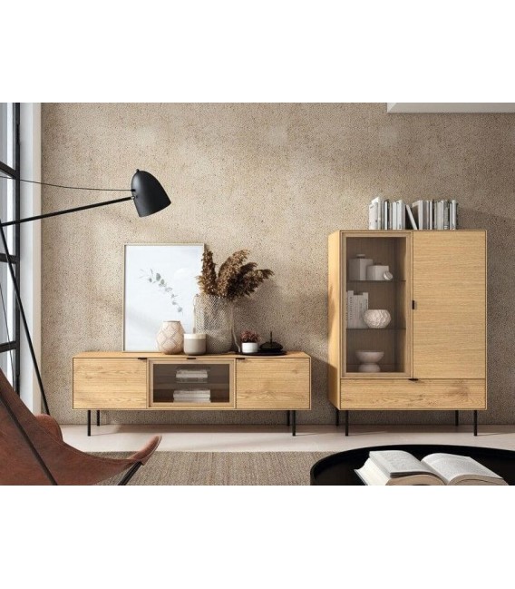 MUEBLE TV 160 X 42 SULTA MADERA NATURAL Y NEGRO