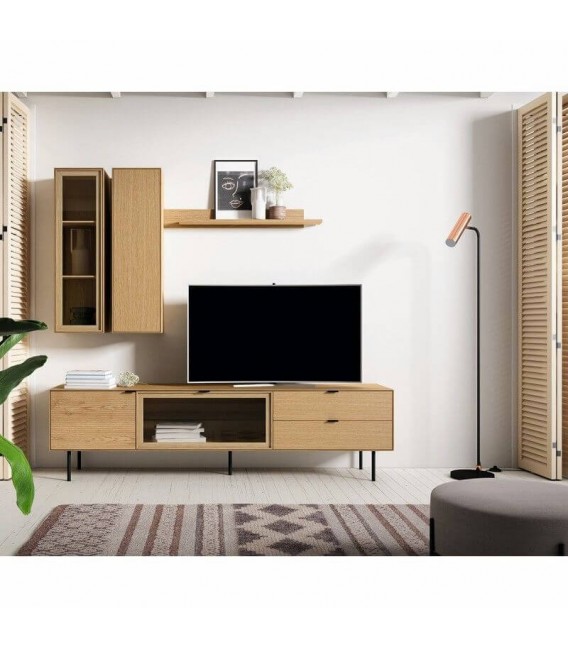 MUEBLE TV 200 X 40 SULTA MADERA NATURAL Y NEGRO
