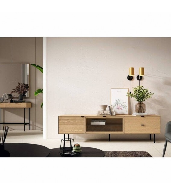 MUEBLE TV 200 X 40 SULTA MADERA NATURAL Y NEGRO