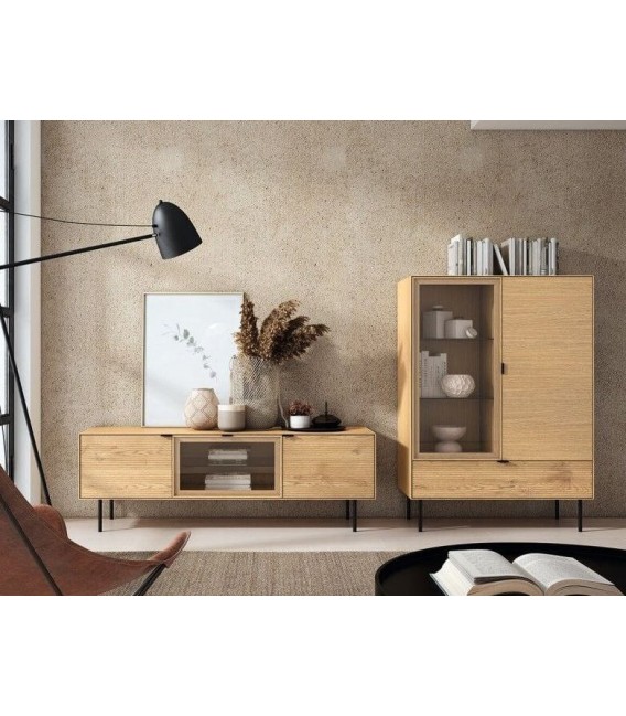 VITRINA 100 X 40 SULTA MADERA ROBLE NATURAL Y NEGRO