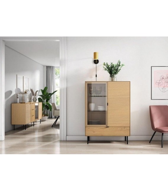 VITRINA 100 X 40 SULTA MADERA ROBLE NATURAL Y NEGRO