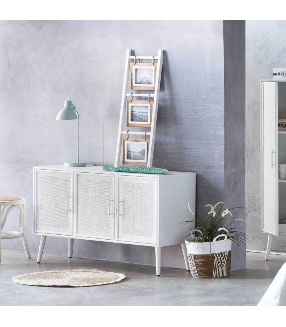 APARADOR 120X 42 DENIA MADERA Y RATAN BLANCA