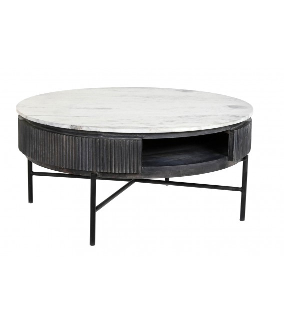 MESA DE CENTRO 90 X 90 HOJAS MADERA MANGO MARMOL GRIS