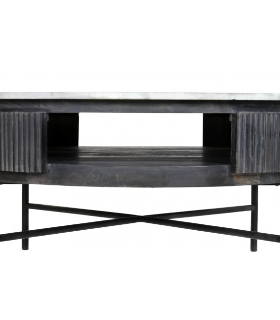 MESA DE CENTRO 90 X 90 HOJAS MADERA MANGO MARMOL GRIS