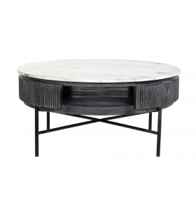 MESA DE CENTRO 90 X 90 HOJAS MADERA MANGO MARMOL GRIS
