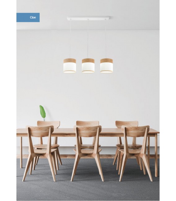 LAMPARA DE TECHO 55 X 14 CLOE METAL BLANCO Y TEXTIL ROBLE Y BLANCO