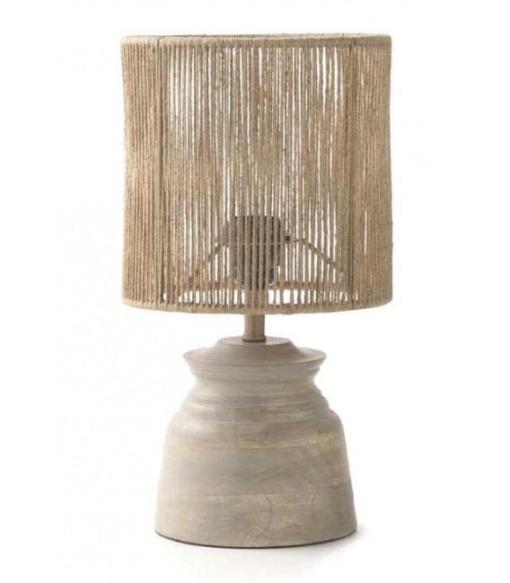 LAMPARA DE SOBREMESA 15 Ø PAPUA BAJA YUTE NATURAL MADERA TORNEADA