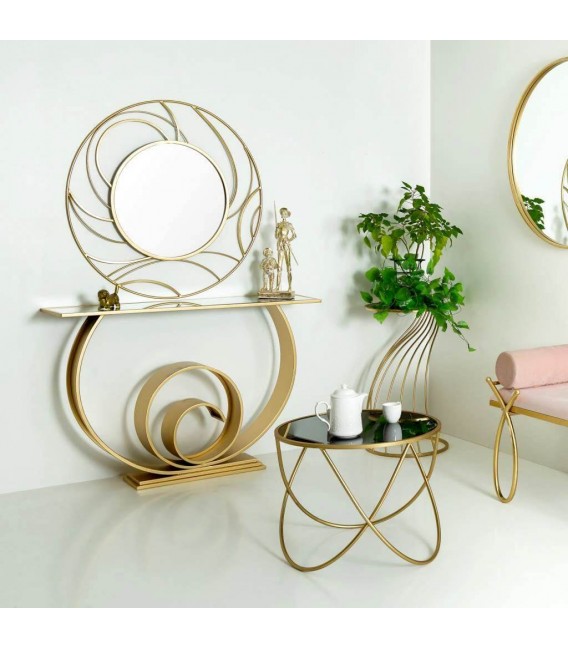 MESITA AUXILIAR 60 X 45 PEKISTAN METAL DORADO ESPEJO NEGRO