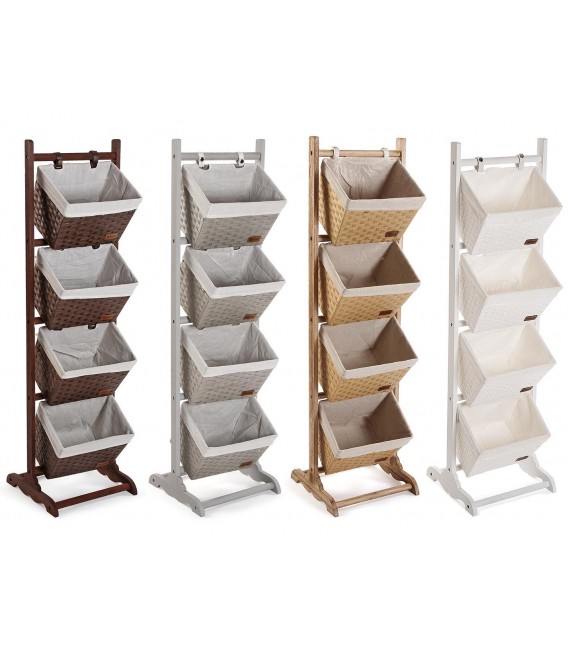 MUEBLE CESTAS BAÑO 35 X 35  PERLA 4 MADERA Y FIBRA SINTETICA GRIS TELA BLANCA