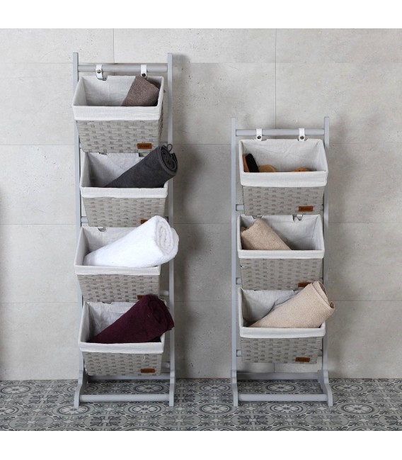 MUEBLE CESTAS BAÑO 35 X 35  PERLA 4 MADERA Y FIBRA SINTETICA GRIS TELA BLANCA