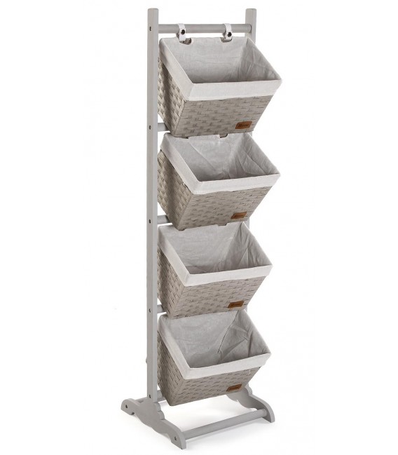 MUEBLE CESTAS BAÑO 35 X 35  PERLA 4 MADERA Y FIBRA SINTETICA GRIS TELA BLANCA