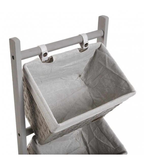 MUEBLE CESTAS BAÑO 35 X 35  PERLA 4 MADERA Y FIBRA SINTETICA GRIS TELA BLANCA