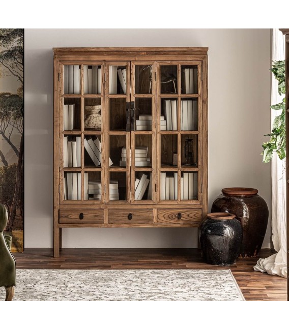 VITRINA 130 X 45 TARTU ARTESANAL MADERA DE OLMO NATURAL