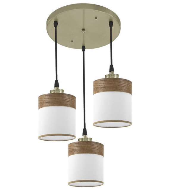 LAMPARA DE TECHO 42 Ø CLOE METAL ORO Y TEXTIL NOGAL Y BLANCO