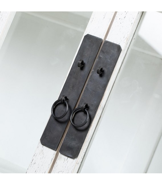 Vitrina blanca vintage de madera con puertas cristal y celosía. 3