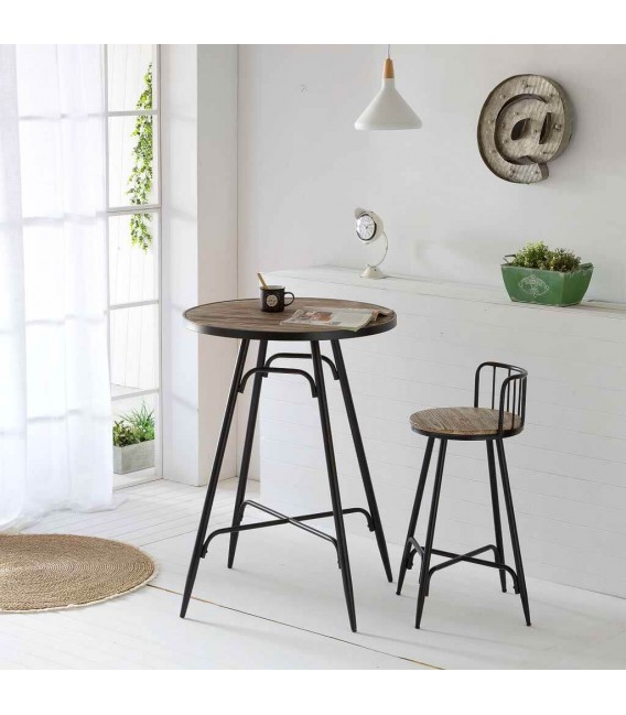 MESA ALTA 66 Ø CHULA METAL NEGRO MADERA NATURAL