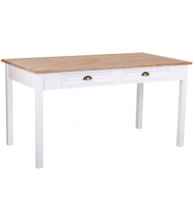 MESA DE COMEDOR 150 X 80 MIRLO MADERA NATURAL Y BLANCO 2 CAJONES
