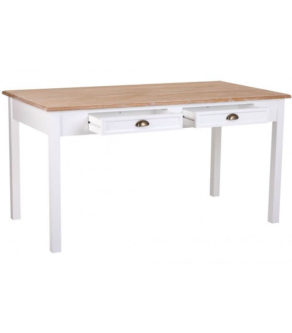 MESA DE COMEDOR 150 X 80 MIRLO MADERA NATURAL Y BLANCO 2 CAJONES