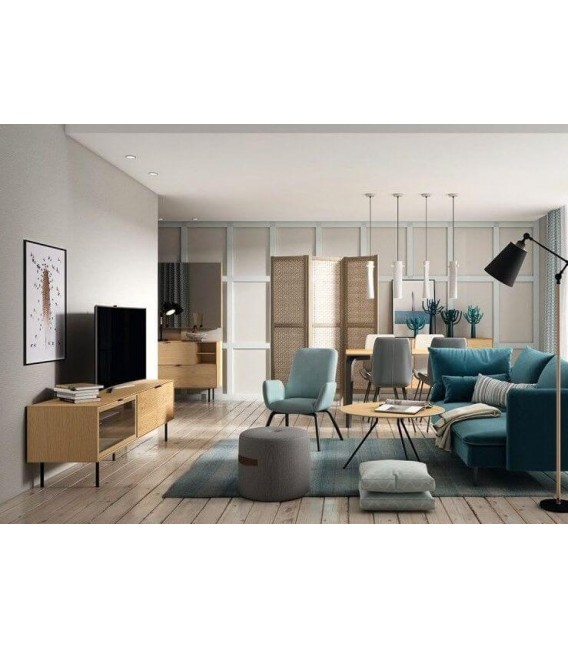 MUEBLE TV 180 X 40 SULTA MADERA ROBLE NATURAL Y NEGRO