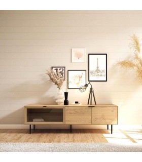 MUEBLE TV 180 X 40 SULTA MADERA ROBLE NATURAL Y NEGRO