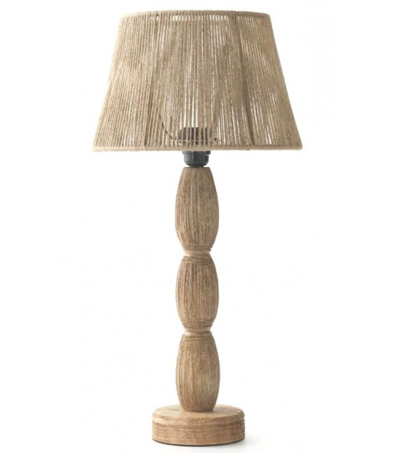 LAMPARA DE SOBREMESA 28 Ø PAPUA YUTE NATURAL MADERA TORNEADA