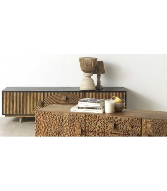 MUEBLE DE TV 150 X 38 CURRI ARTESANAL MADERA NATURAL TALLADA MDMHOGAR