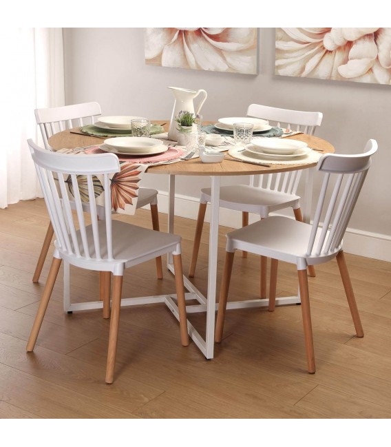 MESA DE COMEDOR 120 Ø BARRIZ METAL BLANCO MDF ROBLE