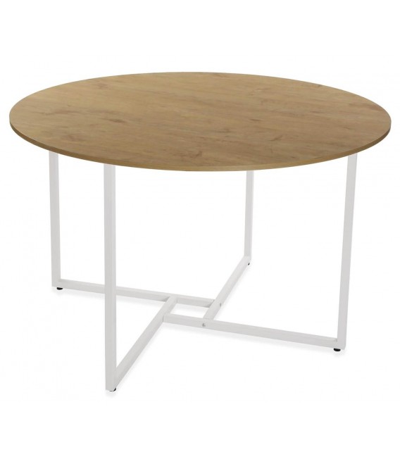 MESA DE COMEDOR 120 Ø BARRIZ METAL BLANCO MDF ROBLE