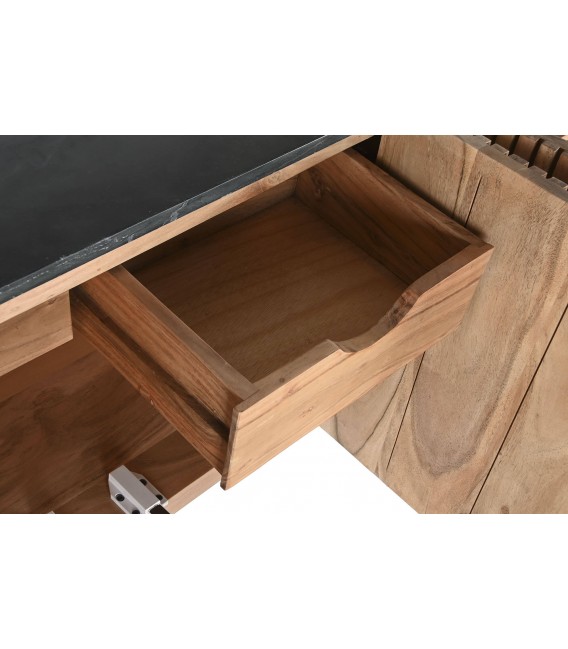 APARADOR 170 X 40 CIACA MADERA NATURAL MARMOL Y METAL NEGRO