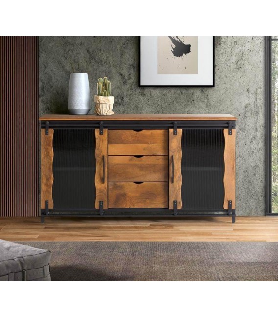 APARADOR 150 X 90 ULISES MADERA NATURAL METAL NEGRO